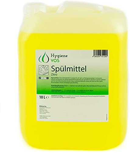 Hygiene Vos Geschirrspülmittel Zitro 10 Liter. Umweltfreundlich mit hoher Fettlösekraft. Perfektes Geschirrspülmittel flüssig für Gastronomie, Industrie und Haushalt - Zitro spülmittel 10L