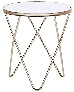 Eleganter Beistelltisch rund weiß/Gold Glasplatte Meridian II