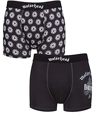 SockShop Men's Motorhead Exclusive to Gift Boxed Classic Rock and Heavy Metal Boxer Shorts Underwear – Pack of 2 Assorted Designs – Quirky Gifts for Him Black XL