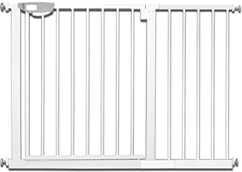 Froadp Barrière de Sécurité Extensible, Barrière de Pression sans Perçage, Grilles de Porte Barrières pour Bébé et Chiens, Porte de Protection D'escalier en Métal Largeur Réglable(Blanc, 105-115cm)