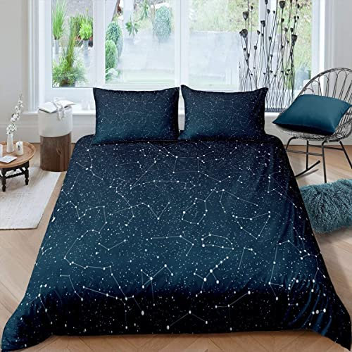 Homemissing Galaxy Bettbezug Sternenhimmel Konstellation Bettwäsche Set Dunkelblau Weltraum Bettwäsche & Leinen für Jungen Mädchen Kinder Milchstraße Bettwäsche & Leinen Doppelgröße