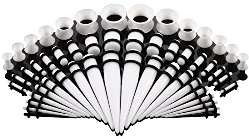 Huacan Dehnstäbe Set Tunnel 1.6-10mm Dehnset Acryl Dehnstab Taper Dehnungstäbe Silikon Ohr Tunnels 3mm 4mm 5mm 6mm 8mm 10mm 12mm Plugs 50 Stück Schwarz Blau Türkis Weiß Klar Expander Damen Herren