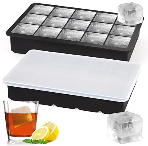 Sinnsally Eiswürfelform Silikon,Eiswürfelform Kugel,Eiswürfelformen & Eiswürfelschalen mit Deckel,Eiskugelform,Eiswürfelbehälter Eiswürfel Form (2er-Pack 15 Eiswürfelform mit Deckel)