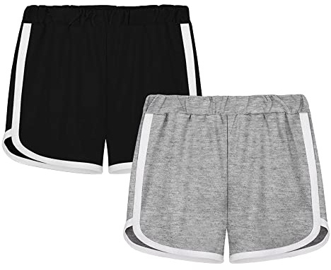 GENTABY Mädchen Shorts Baumwolle Kinder Gym Kurze Hose Athletisch mit Sommer Sport Running Shorts Jungen Schwarz Grau Rosa Lila Tanzen 11-12 Jahre Mädchen Gym Shorts 2 Pack.