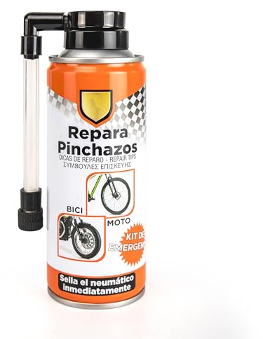 Kit Repara Pinchazos para Bicicleta, Motos y Patinetes 200ml Sella el Neumatico Inmediatamente - Sellador Emergencia para Reparar Ruedas (1)