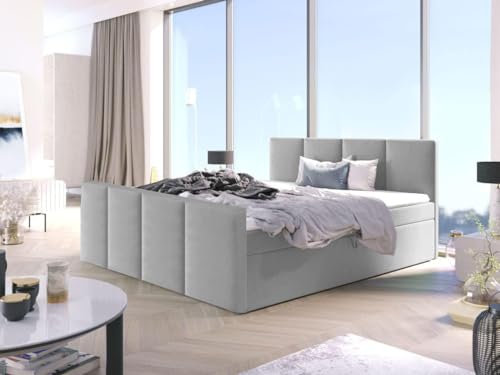 Boxspringbett Bett Doppelbett ARIS mit Fußteil, Bonell-Matratze + 2 Bettkästen, H3 (Hellgrau - Inari 91, 180x200 cm)