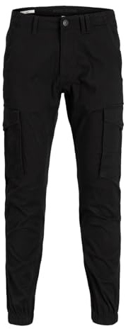 JACK & JONES Herren Hose Cargohose Stoffhose Paul Flake Cargo Noos, Farbe:Schwarz, Artikel:-Black, Länge:34, Größe:33