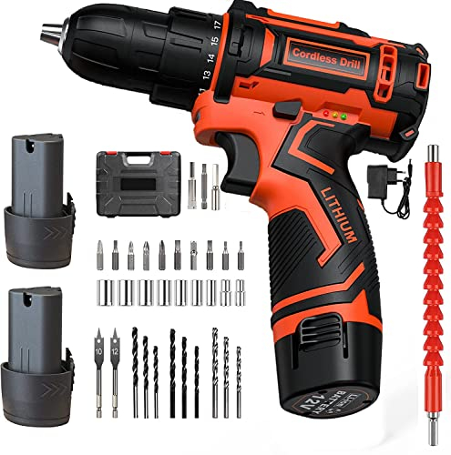 Cordless Drill Professional Set 12 V: Cordless Screwdriver with One Battery for Two 2 Ah - Battery Screwdriver 35 Nm Torque, LED Light - for Repair and DIY