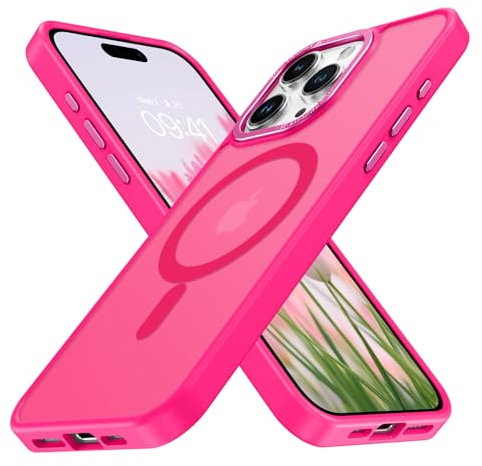 DUEDUE Coque pour iPhone 13 Pro Max, Compatible avec MagSafe Protection pour iPhone 13 Pro Max Matte Fine Rigide Antichoc, Coque de Téléphone pour iPhone 13 Pro Max, Aimant Magnétique Fort, Rose Fluo