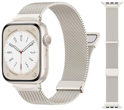 CeMiKa Cinturino Regolabile in Metallo Compatibile con Cinturini Apple Watch 41mm 40mm 38mm, Cinturino Inossidabile Doppio Magnetico per iWatch Serie 9 8 7 6 5 4 3 SE SE2, Uomini Donne, Luce Stellare