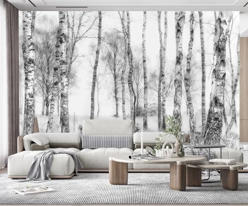 MIWEI Wallpaper Papier Peint Panoramique Forêt D'Arbres Noir Et Blanc Papier Peint Nature Intissé Murale Chambre Salon -MIWEI Wallpaper-011-250cmX175cm