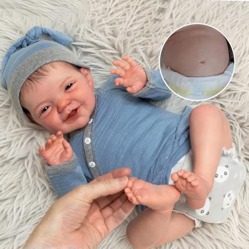 Zero pam Reborn Baby Junge, Reborn Baby Vollsilikon Lebensecht, 48CM Reborns Puppen Lebensecht, Puppe Wie Echtes Babys, Lebensechte Babypuppen Mit Silikon Körper