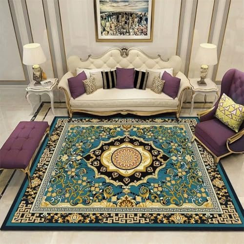 DJHWWD Auslegware Teppichboden Wohnzimmerteppich Blauer Vintage-Blumenteppich mit waschbarem Muster für das Wohnzimmer 50x80CM Grün Teppich Design