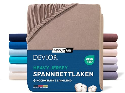 Devior Heavy Jersey Spannbettlaken 120x200cm - 130x200cm, 100% Baumwolle, Matratzenhöhe bis 22cm, Nougat – 160 g/m² Anti-Statisches, atmungsaktives Bettlaken mit Einlaufschutz, Matratzenbezug