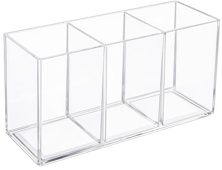 YUXIANLB Acrylic Pen Holder 3 Compartment Clear Acrylic Pen Holder for Desk Organizer Cute Pencil Holder for Makeup Brush Cup Stationery Storage Box Transparent Office Desktop Supplies