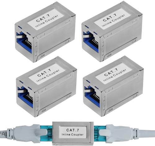 4PCS Coupleurs Cat7, Raccord RJ45 Femelle Femelle, Coupleur LAN - Rallonge de Câble Réseau Blindé 10Gbps, Adaptateur RJ45, Adaptateur LAN pour Câble Ethernet