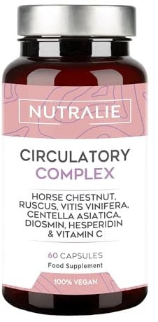 Circulation Complex 1330mg Diosmin Hespéridine Vigne Rouge Jambes Légères e Rétention Eau - Marronnier Inde Petit Houx Centella Asiatica Vitamine C - 60 Capsules Nutralie