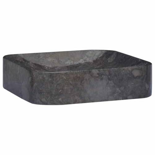 HaoChrymec Waschbecken aus Marmor mit Handgefertigtem Design, Naturstein, Schwarz, Perfekt für Badezimmer, Waschküche oder Gäste-WC, 40 x 40 x 10 cm