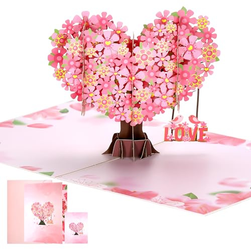 JIANTA 3D Pop Up Hochzeitskarte, Karte Hochzeit mit Liebesbaum Design | Verlobungsgeschenk mit Umschlag für Valentinstag, Hochzeit, Verlobung, personalisiertes Geschenk