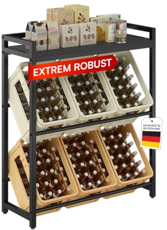 STEELSØN Astris Getränkekistenregal 6 Kisten, mit Ablage, Schwarz, Metall | Stabiles, platzsparendes Getränkeregal, Kistenregal, Kastenständer für Kisten & Obst, Bierkisten Regal, Getränkekistenhalter