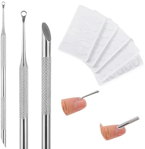 TIESOME Dubbelsidig nagelbandsskjutare, nagelbandsborttagare med 10 sandpapper, nagellacksborttagare, professionell nagelbandssax, verktyg för manikyr och pedikyr (silver)