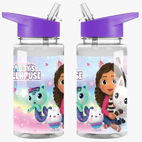 TDL Official Kids Water Bottle 450ml – BPA-Free, Leakproof, Flick-Top Lid – Official Character Design Bottle for School, Nursery, Travel & Sports (Gabby's Dollhouse)
