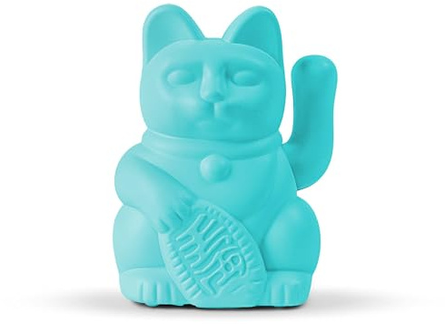 DONKEY Lucky Cat Solar Turquoise „Miko“ – kleine türkisfarbene Solar-Winkekatze/Glückskatze, 5 cm, Steht für Freundschaft, ohne Batterie
