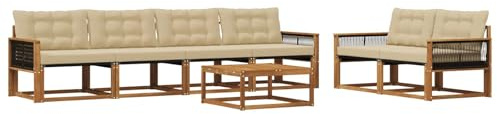vidaXL Outdoor-Sofagarnitur mit Kissen 7 pcs Natur und Beige, Garten, modernes Outdoor-Sofa, Terrassen-Lounge-Set, Bequeme Sitzmöbel für gemütliche Abende