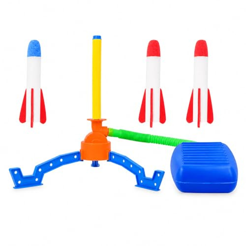 Storm&Lighthouse Jump Rocket Launcher Set with 3 Foam Rockets Air Pump Foot Operated Outdoor Garden Toy for Children Active Play Sports