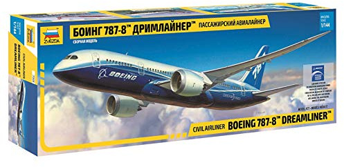 Zvezda 500787008-1:144 Pas.-Flugz.Boeing 787-8 Dreamliner, Modellbausatz, Plastikbausatz, Bausazu zum Zusammenbauen, detaillierte Nachbildung