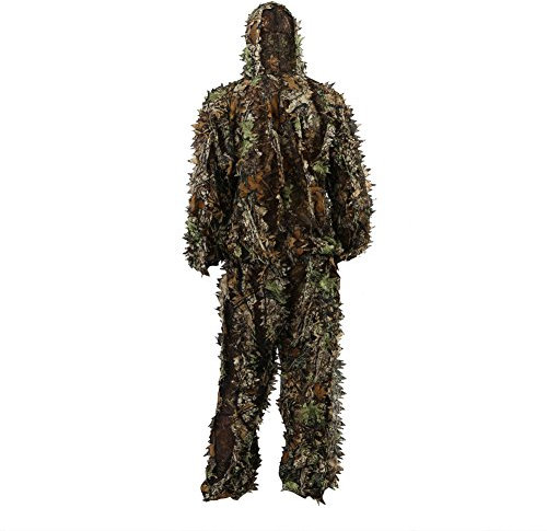 Zicac Camouflage 3D Ghillie Suit Tenu De Chasse Affût Militaire Photographie Homme Enfant Veste Pantalon Ensemble Léger, S：taille 1.6m-1.8m, Camouflage