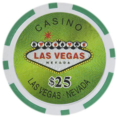 Brybelly Las Vegas Casino Poker Chip Heavyweight 14-Gram Clay Composite â€“ Pack of 50 ($25 Green)