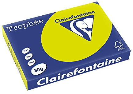 Clairefontaine 2882C - Ries Druckerpapier / Kopierpapier Trophee, intensive Farben, DIN A3, 80g, 500 Blatt, Neon Grün, 1 Ries