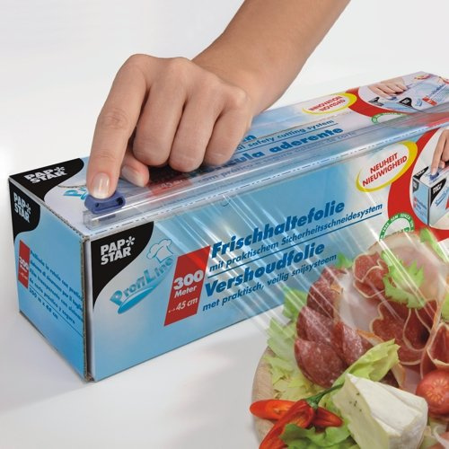 Frischhaltefolie, PVC 300 m x 30 cm mit praktischem Schneidesystem. Menge: 4 St