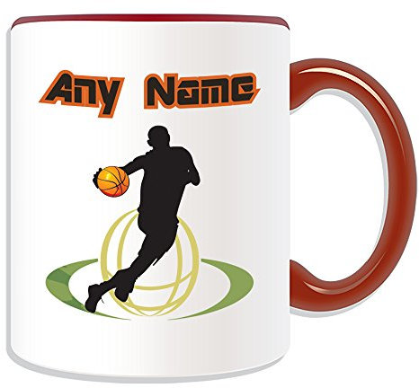 Cadeau personnalisé – basket-ball Mug (Sport Outline Motif Thème, Options de couleur) – n'importe quel nom/message sur votre Unique Mug – Panneau NBA Slam Dunk, Céramique, Red