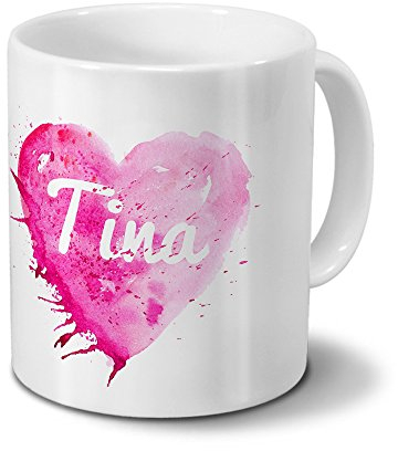 digital print Tasse mit Namen Tina - Motiv Painted Heart - Namenstasse, Kaffeebecher, Mug, Becher, Kaffeetasse - Farbe Weiß