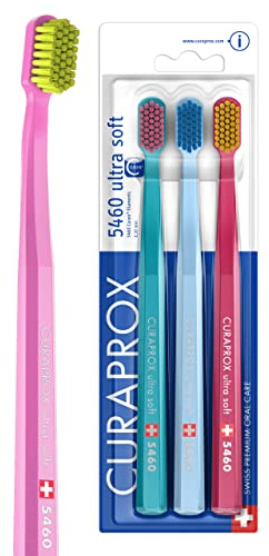 Curaprox Zahnbürste Set CS 5460-3er-Pack Ultra Soft Handzahnbürste für Erwachsene 5460 mit super weichen CUREN Borsten -Zufällige Farbe