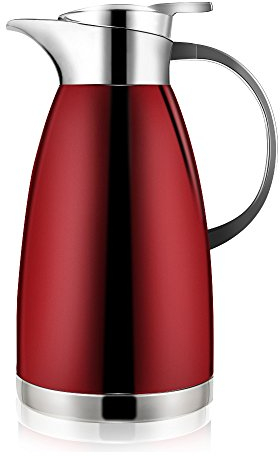 Haosens 1.8 Litre Stainless Steel Coffee Carafe Double Walled Vacuum Insulated Coffee Jug Thermal Jug (Red)