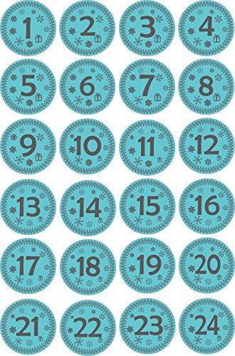 INDIGOS UG - Aufkleber für Adventskalender 1 to 24 - türkis - mint Zahlen - Labels - Stickers - Weihnachtskalender - Weihnachten - Advent - rund - zum Aufkleben