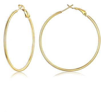FOCALOOK Hoop Ohrringe 50mm Creolen Große Runde Kreis Ohrringe schwarz Elegant Ohrschmuck für Frauen Mädchen Bürodamen