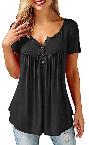 Beluring Ladies Short Sleeve Tunic Tops Basic Tees Shirts Blouse Black Size 12 14