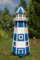 Deko-Shop-Hannusch Wunderschöner großer XXL Leuchtturm aus Holz mit SOLAR Beleuchtung Größen, Solarbeleuchtung, (blau/Weiss, 1,40 m)