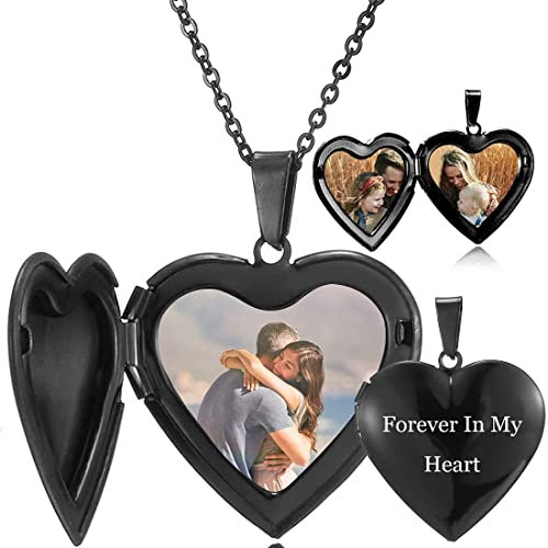 RWQIAN Personalized Locket Necklace Heart Photo Pendant That Holds Pictures in Polished Memory Lockets Engraved Any Text & Symbols Birthday Gifts Customized for Women Girls…