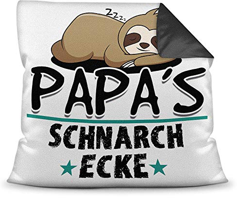 Kuschel-Kissen inkl. Füllung mit Spruch für Papa - Papas Schnarch-Ecke - Bestes Vatertagsgeschenk/Geschenk-Idee Vatertag Geburtstag/Für Väter - Farbkissen Rückseite Schwarz