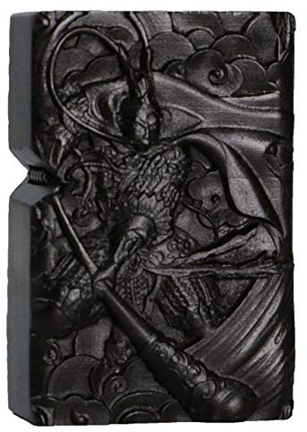 Scatola per accendino intagliata in legno nero ebano naturale per modulo Zippo (Monkey King)