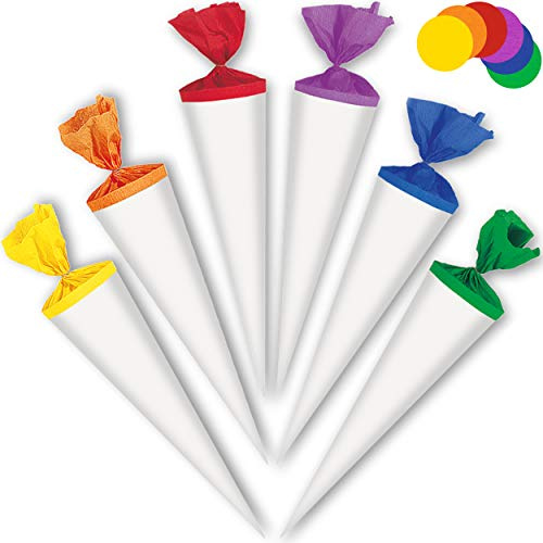 alles-meine.de GmbH 3 Stück Schultüten - 35 cm - einfarbig weiß - Abschluß - bunter Farb-Mix - Rohling - Basteltüte - Zuckertüten - rund - Dekoschultüte - Deko - Schultütenbaum..