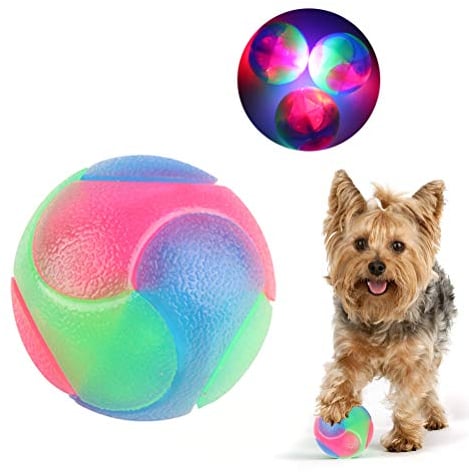 1 Stück Leuchtende Hundebälle Blinkender elastischer Ball, leuchtet im Dunkeln, Gummi Leuchtendes Haustier Bälle Hund Tennis Bälle 5CM Interaktive Haustier Spielzeug für Hunde Katzen Kauen Spielen