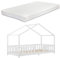 [en.casa] Kinderbett Treviolo mit Matratze 90x200cm Hausbett Holzbett für Kinder mit Rausfallschutz Bettgestell mit Lattenrost Spielbett Kiefernholz Weiß