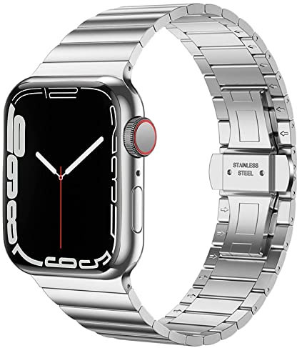Miimall Strap for Apple Watch 38mm/40mm/41mm/42mm, Solid Stainless Steel Adjustable Link Band With Butterfly Metal Clasp Replacement Bracelet for iWatch SE Series 10/9/8/7/6/5/4/3/2/1(Silver)
