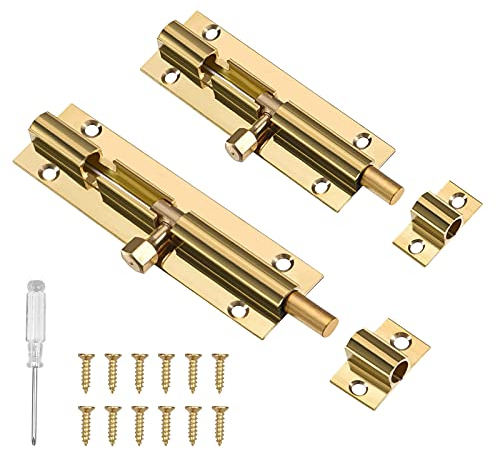 MENGON 2pcs Barrel Bolt en Laiton 5cm&8cm Loquet de Porte Interieur Verrou Coulissant avec Vis Boulon Verrouillage Targette pour Sécurité Portail Maison Chambre Salle de Bain